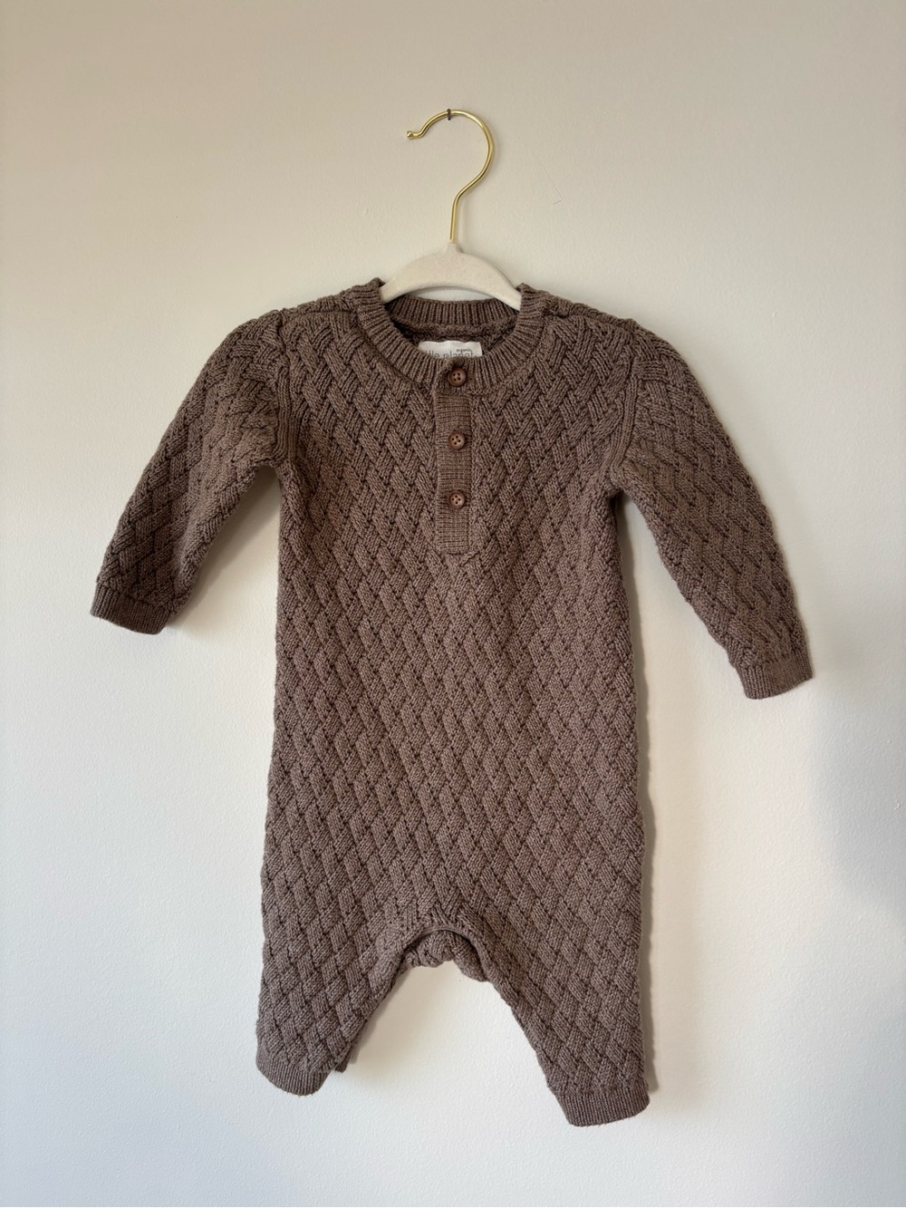 Button-Front Knit Brown Baby Footie One-Piece